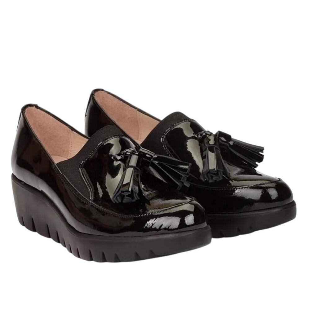 Wonders Spain Patent Leather Tasseled Wedge Loafers Slip On Preppy Academia